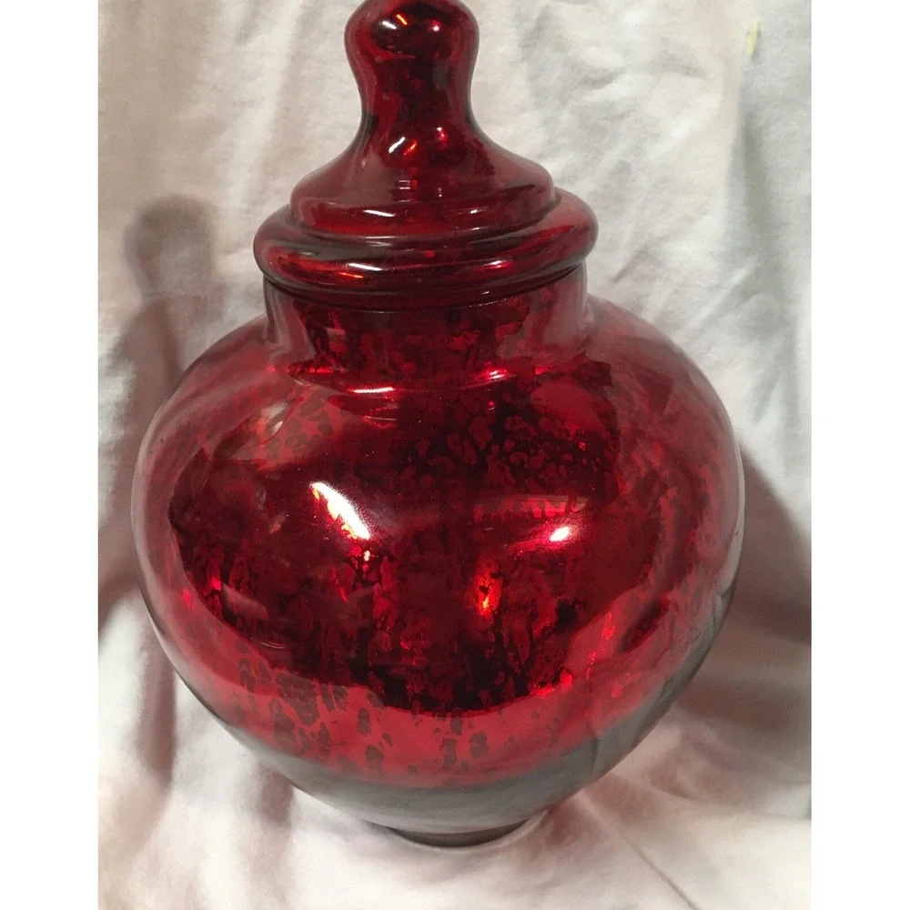 Red Mercury Glass Vase With Lid Holiday Decor 9